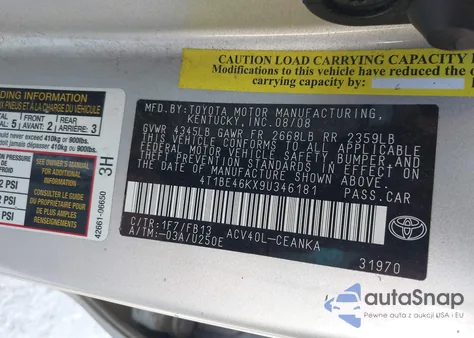 2009 Toyota Camry из США, поврежденный, VIN 4T1BE46KX9U346181